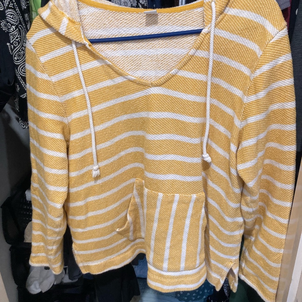 Old Navy Yellow and White Striped V-Neck Sweater